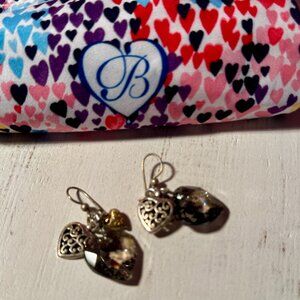 Brighton Two-Toned Charm/Crystal Heart Earrings
